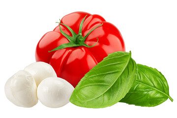 tomato, basil, mozzarella, isolated on white background, clipping path, full depth of field