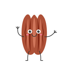 Pecan nut cute cartoon character hand greeting smiling face happy emotions beautiful vector illustration.