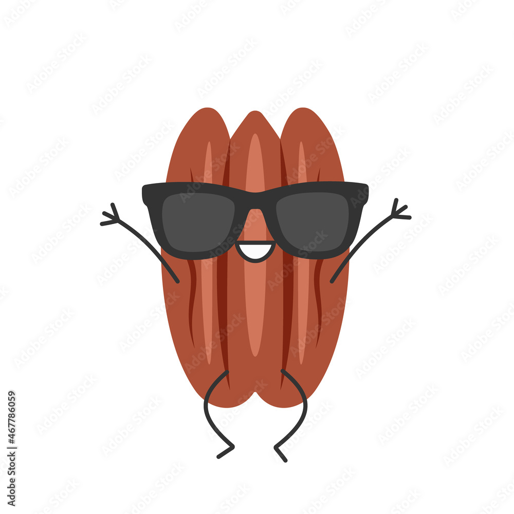 Canvas Prints pecan nut cute cartoon character jumping joy smiling face sunglasses happy emotions beautiful vector