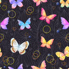 seamless pattern of beautiful butterflies illustration on lack background