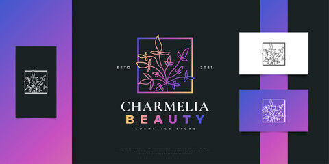 Colorful and Elegant Floral Logo or Symbol with Hand Drawn Style for Beauty, Jewelry, Florist, Fashion and Spa Industries