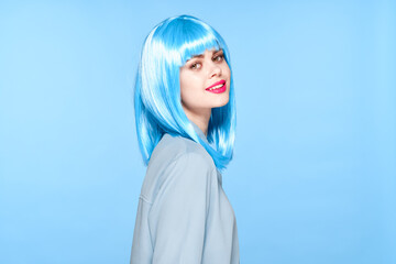 woman With purple wig red lips Glamor fashion fun