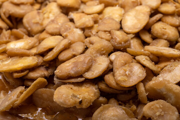 Roasted and salted fava beans for a healthy vegan and vegetarian diet snack. High in protein,...