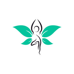 Butterfly Woman with Leaves for Wellness and Healthy Logo Icon Design Template Element