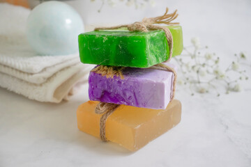 natural soap on a marble background