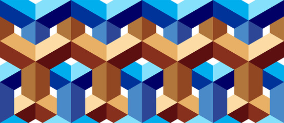 Obraz premium Seamless vector 3D pattern with optical illusions. Hexagons. Op Art. Color template for fabric or wrapping. Modern textile. Psychedelic geometric design. Stylish background. Wallpapers. 3D Tiles. 