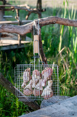 summer meat skewers in a grid