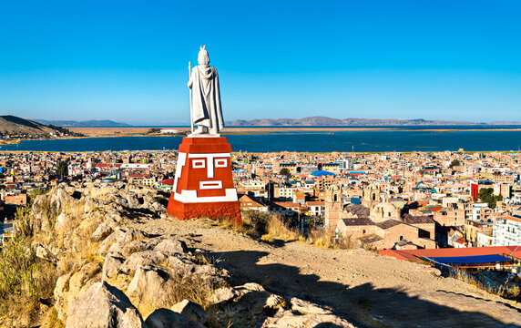 Manco Capac Monument in Puno with views of Lake Titicaca in Peru