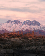Four Peaks mountain in Arizona covered in snow in the desert winter