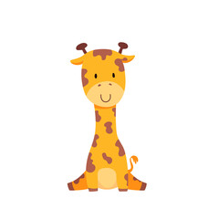 Cute cartoon Baby Giraffe. African animal wildlife. Vector Illustration isolated on white background.