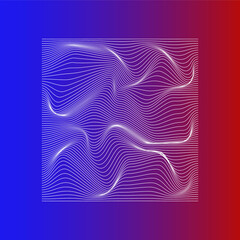Abstract white wavy lines on gradient background. Blue, red. Vector.