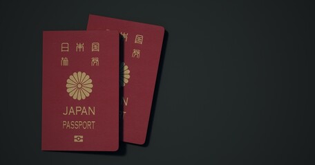 Japan Passport.
Passport from different countries with dark backgrounds 3d rendering.
