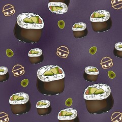 illustration of sushi pattern on a dark background