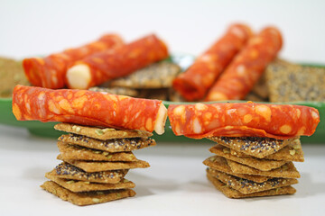 cheese salami sticks with bread snacks