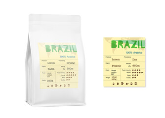 Realistic bag mockup with template label isolated on white background. Perspective view. Vector illustration. Can be use for your design, presentation, promo, ad. EPS 10.