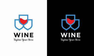 logo shield and wine glass icon vector design template on a black and white background.