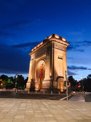 Fototapeta na wymiar triumphal arch at night, Bucharest City, Romania 
