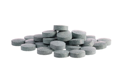 Heap of vitamin K pills on white background