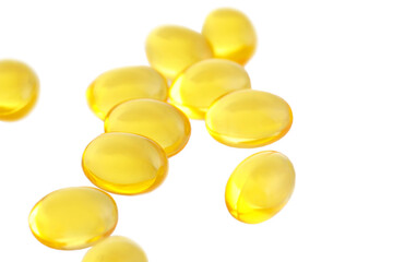 Vitamin A pills isolated on white background, closeup