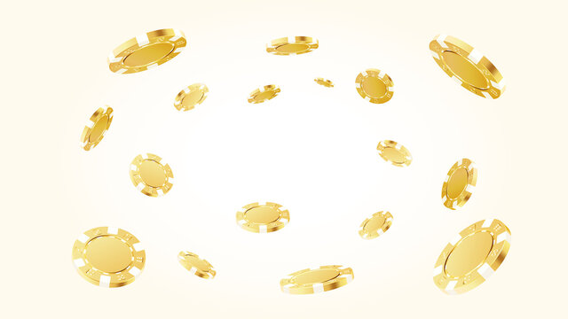 Gold poker chips flying around the center.