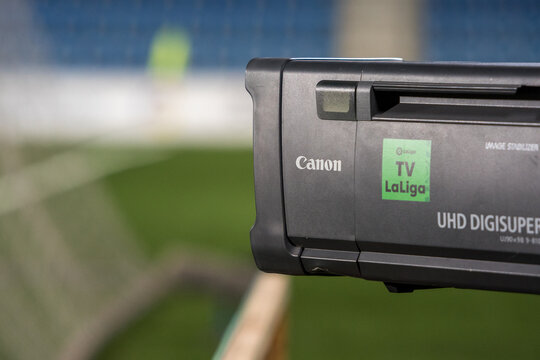 Professional High Definition Cannon Camera with the logo of the Spanish Football League.