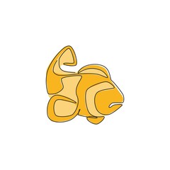 One continuous line drawing of adorable clown fish for sea world logo identity. Percula anemoneshow mascot concept for aquatic show icon. Single line graphic draw design vector illustration