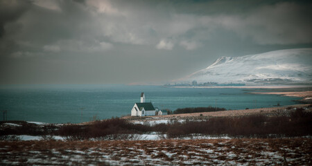 Iceland - Storm at sea, church