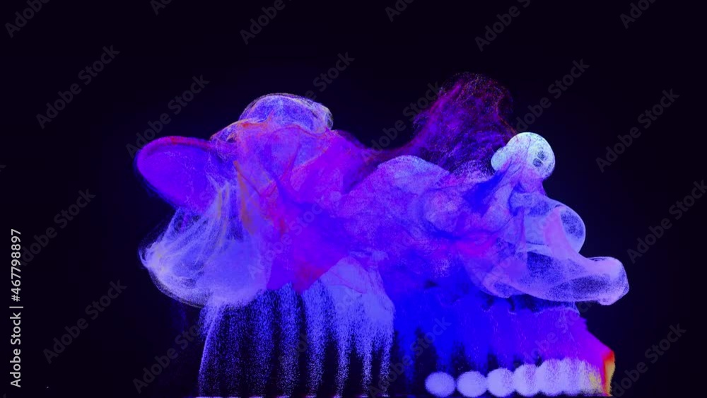 Poster glow particles spread in camera like ink effect. emitter ball emit swirl of glow particles form ligh