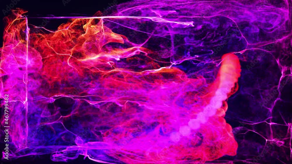 Aufkleber glow particles spread in camera like ink effect. emitter ball emit swirl of glow particles form ligh
