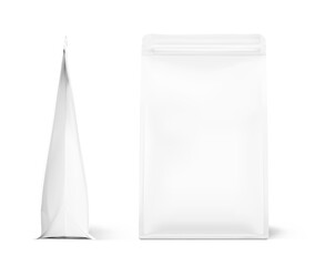 Realistic food bags isolated on white background. Front and side view. Vector illustration. Can be use for template your design, presentation, promo, ad. EPS 10.	