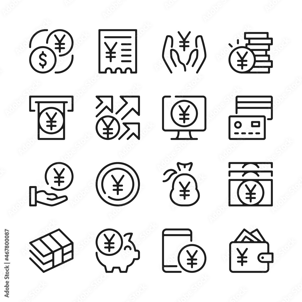 Poster yen line icons set. modern graphic design concepts, simple outline elements collection. vector line 