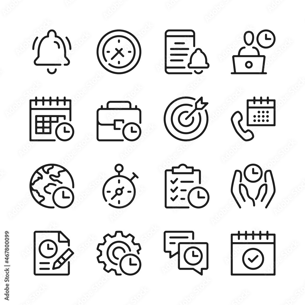 Poster time management line icons set. modern graphic design concepts, simple outline elements collection. 