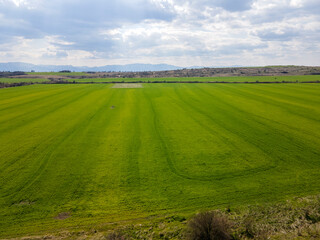 Obraz premium Aerial view of Upper Thracian Plain near town of Parvomay, Bulgaria