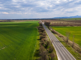 Fototapeta na wymiar Aerial view of Upper Thracian Plain near town of Parvomay, Bulgaria