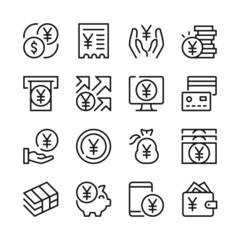 Yen line icons set. Modern graphic design concepts, simple outline elements collection. Vector line icons