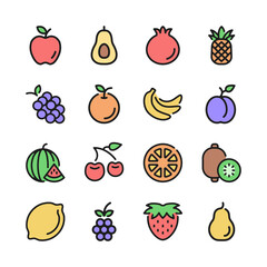 Fruit icons. Vector flat line icons set