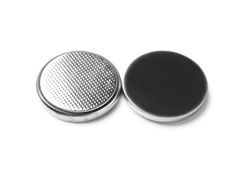 Lithium button cell batteries on white background