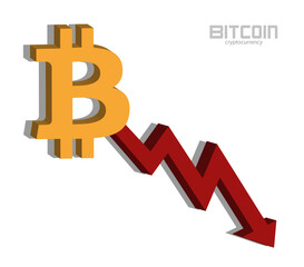 Bitcoin and chart, currency decline, money icon vector