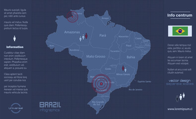 Brazil map, separate regions with names, infographics blue flat design vector