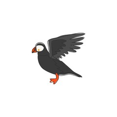One single line drawing of adorable puffin for foundation logo identity. Water diver bird mascot concept for national zoo icon. Modern continuous line draw design graphic vector illustration