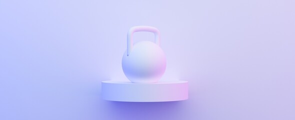 Obraz premium White 3d dumbbell on white background with neon light. Fitness and sport equipment
