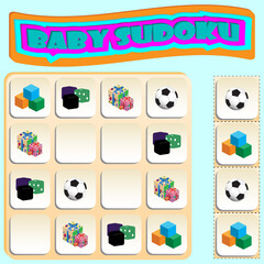 Sudoku for kids with colorful subjects. Game for preschool kids