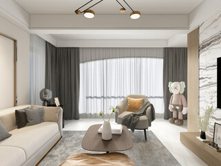 3D RENDER OF MODERN LUXURY LIVING ROOM