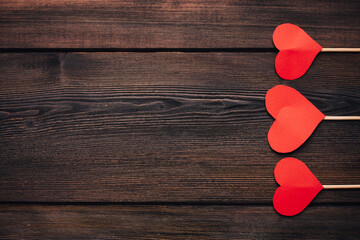 Valentines day creative decoration hearts wooden background
