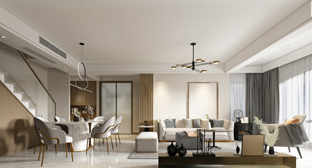 3D RENDER OF MODERN LUXURY LIVING ROOM