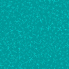 Hand Drawn Snowflakes Christmas Seamless Pattern. Subtle Flying Snow Flakes on chalk snowflakes Background. Adorable chalk handdrawn snow overlay. Ideal holiday season decoration.