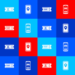 Set Museum ticket, Infographic of city map, Ticket and Online car sharing icon. Vector