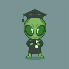 cute cartoon alien character graduated from school. vector illustration for mascot logo or sticker