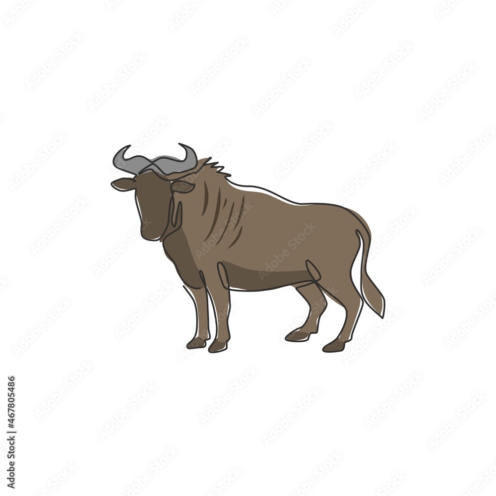 Aufkleber single continuous line drawing of sturdy wildebeest for organisation logo identity. big gnu mascot c