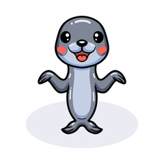 Cute little seal cartoon raising hand